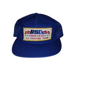 V62-Vintage 1980s USA Liberty For All Us Shooting Team Trucker Cap
